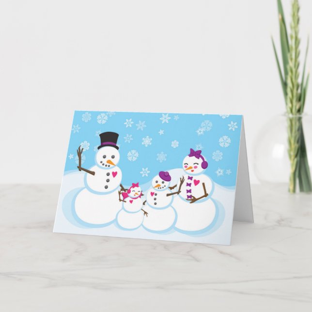 Snowman Family Portrait Christmas Card (Front)