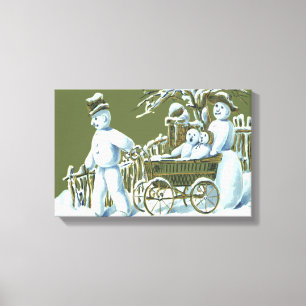 Snowman Family Walk Stroll Snow Canvas Print