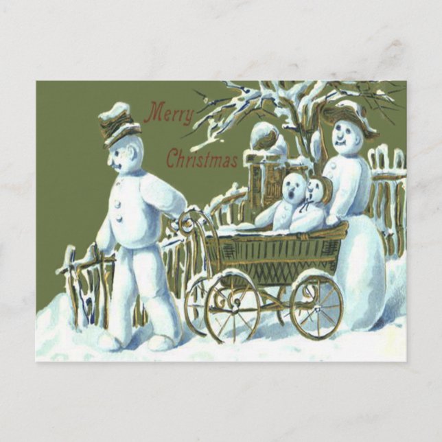 Snowman Family Walk Stroll Snow Postcard (Front)