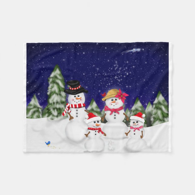 Snowman Family Winter Fleece Blanket (Front (Horizontal))