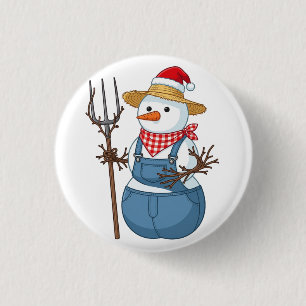 Snowman Farmer Christmas 2026 Holiday Farm 3 Cm Round Badge