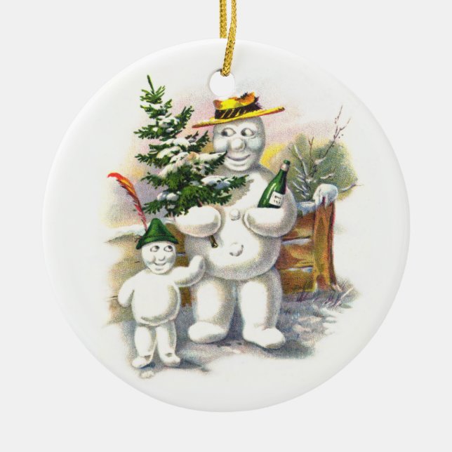 Snowman Father and Son Ceramic Tree Decoration (Front)