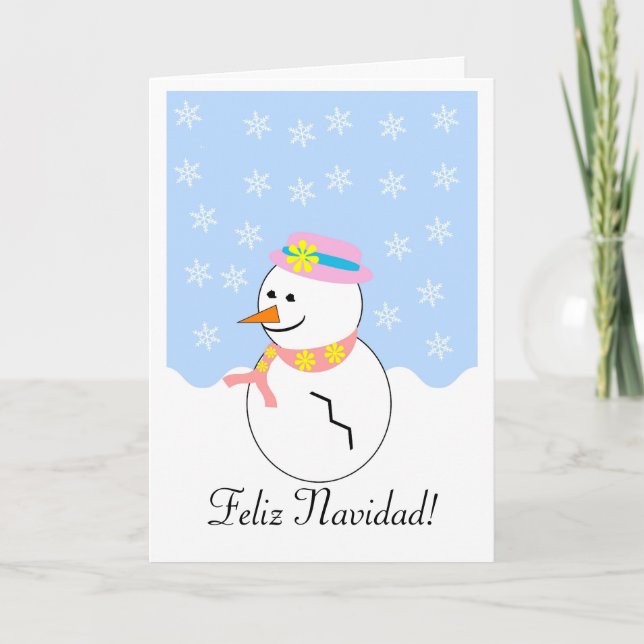 Snowman Feliz Navidad Spanish Christmas Card (Front)