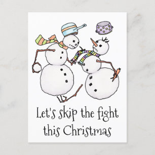 Snowman fight holiday postcard