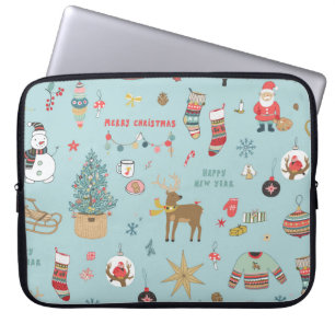 Snowman Fir-Tree Christmas Wrapping Pattern Laptop Sleeve