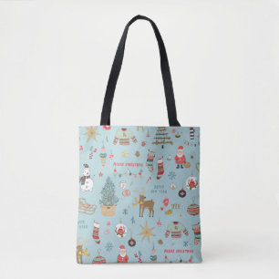 Snowman Fir-Tree Christmas Wrapping Pattern Tote Bag