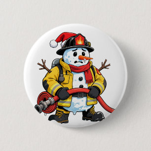 Snowman Firefighter Christmas 2026 Funny Holiday 6 Cm Round Badge