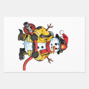 Snowman Firefighter Christmas 2026 Funny Holiday Wrapping Paper Sheet