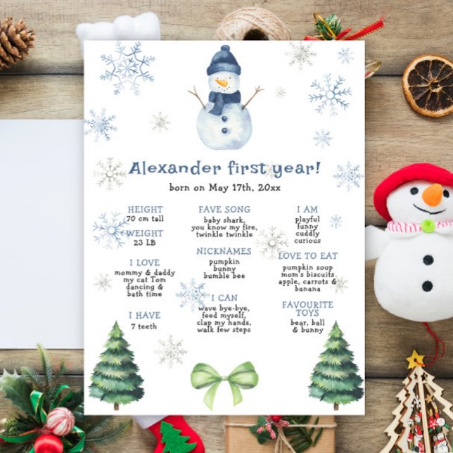 Snowman First Birthday Milestone Birthday Poster (Creator Uploaded)