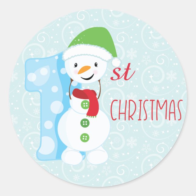 Snowman First Christmas Classic Round Sticker (Front)