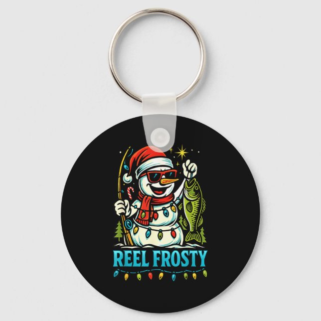 Snowman Fishing Christmas Holiday Festive Winter F Key Ring (Front)