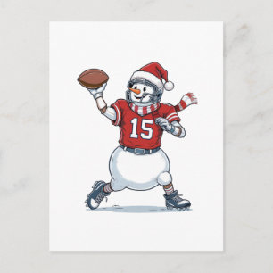 Snowman Football Player Christmas 2026 Holiday Announcement Postcard