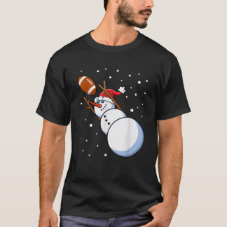 Snowman Football Player Santa Hat Men Boys Christm T-Shirt