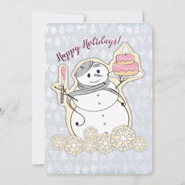 Snowman French bakery pastry chef Christmas Holiday Card (Front)