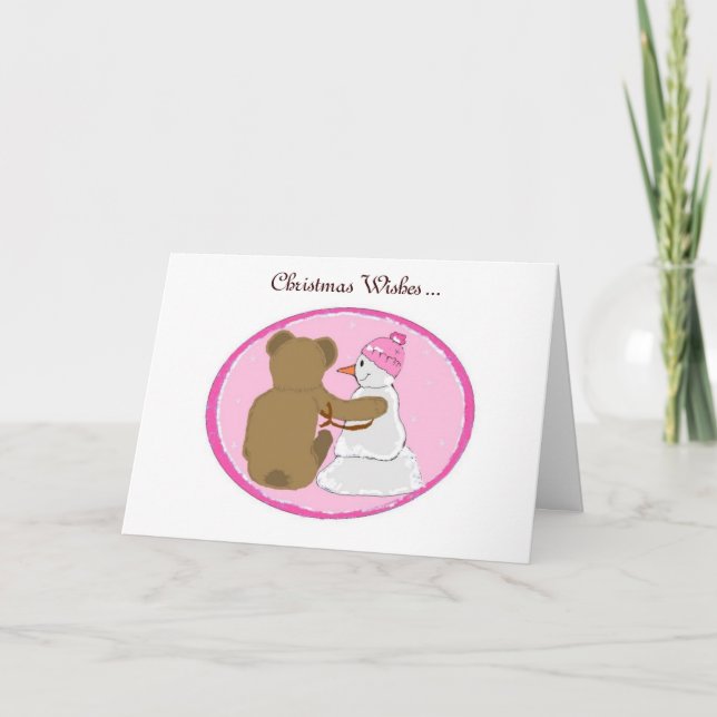 Snowman Friends Pink Theme Holiday Card (Front)