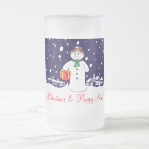Snowman Frosted Glass Beer Mug