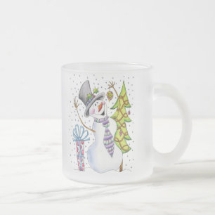 Snowman Frosted Glass Coffee Mug