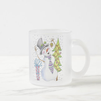 Snowman Frosted Glass Coffee Mug