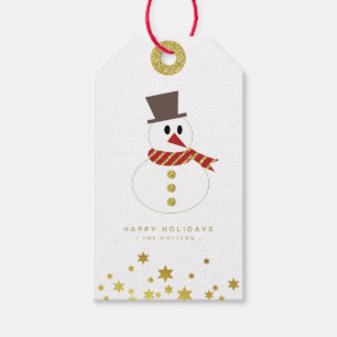 Snowman   Fun Christmas White & Gold Gift Tags