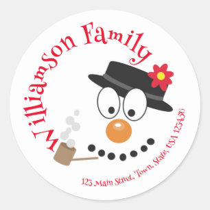 Snowman Funny Face Cute Novelty Christmas Address Classic Round Sticker