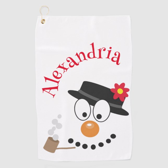 Snowman Funny Face Cute Novelty Christmas Golf Towel (Front)