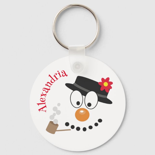 Snowman Funny Face Cute Novelty Christmas Key Ring (Front)
