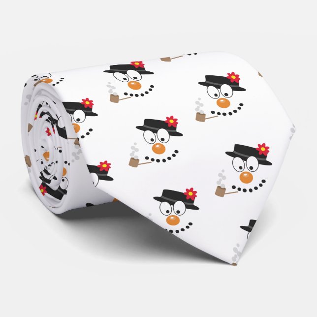 Snowman Funny Face Cute Novelty Christmas Pattern Tie (Rolled)