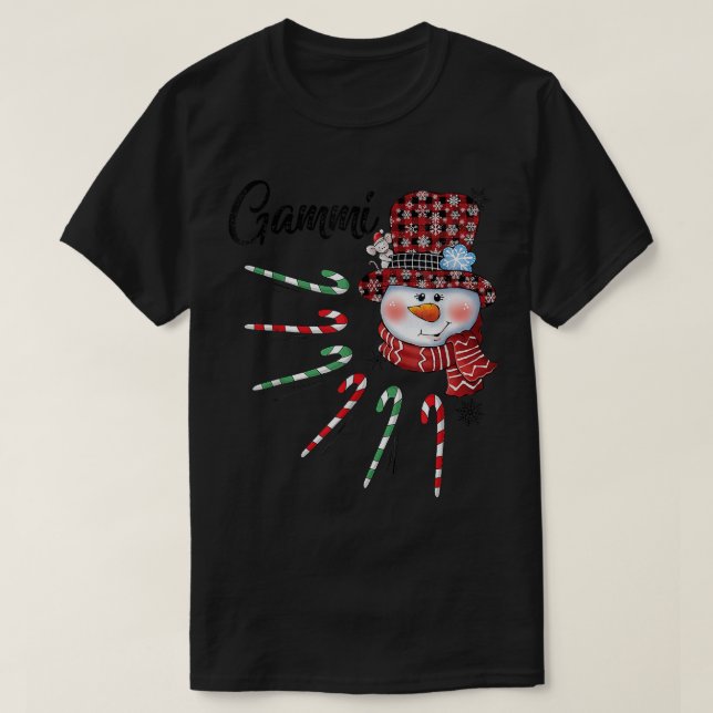 Snowman Gammi Candy Cane Red Plaid Christmas Gifts T-Shirt (Design Front)