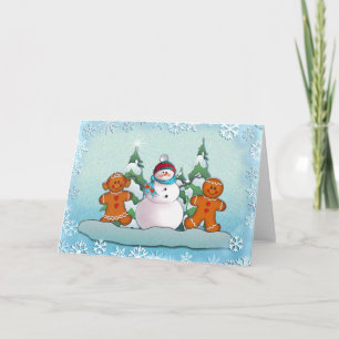 SNOWMAN & GINGERBREAD KIDS by SHARON SHARPE Holiday Card
