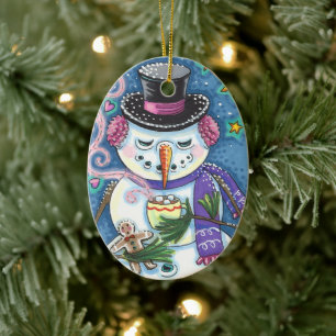 SNOWMAN, GINGERBREAD MAN & MUG OF HOT CHOCOLATE CERAMIC TREE DECORATION