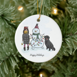 Snowman, Girl and Dog  Ceramic Tree Decoration