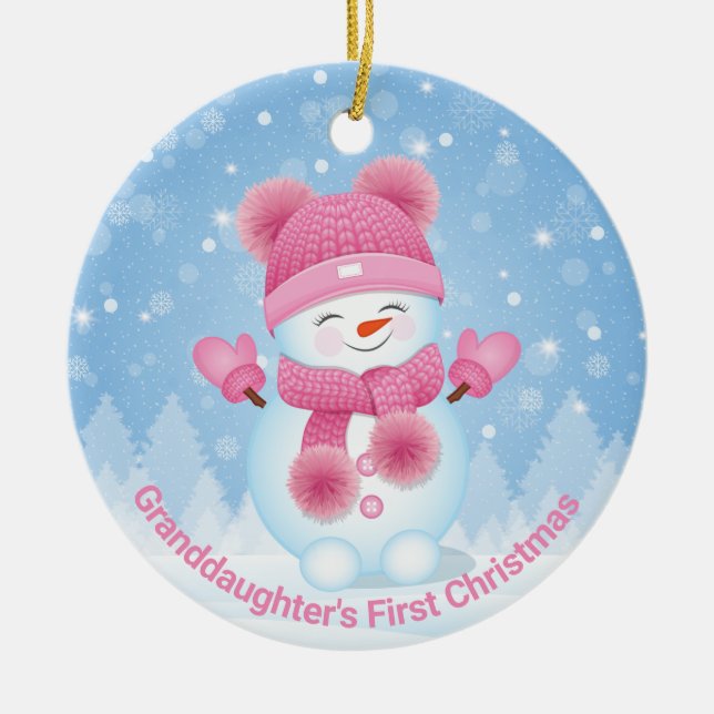 Snowman Girl First Christmas Round Ornament  (Front)