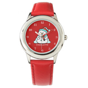 Snowman Girls Name Red Kids Watch