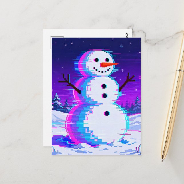 Snowman Glitch Postcard (Front/Back In Situ)