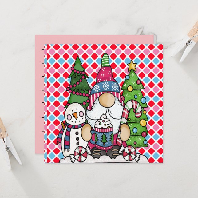 Snowman gnome Xmas Tree Holiday and Seasonal Cards (Front/Back In Situ)