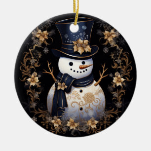 Snowman Gold Flowers Ornament