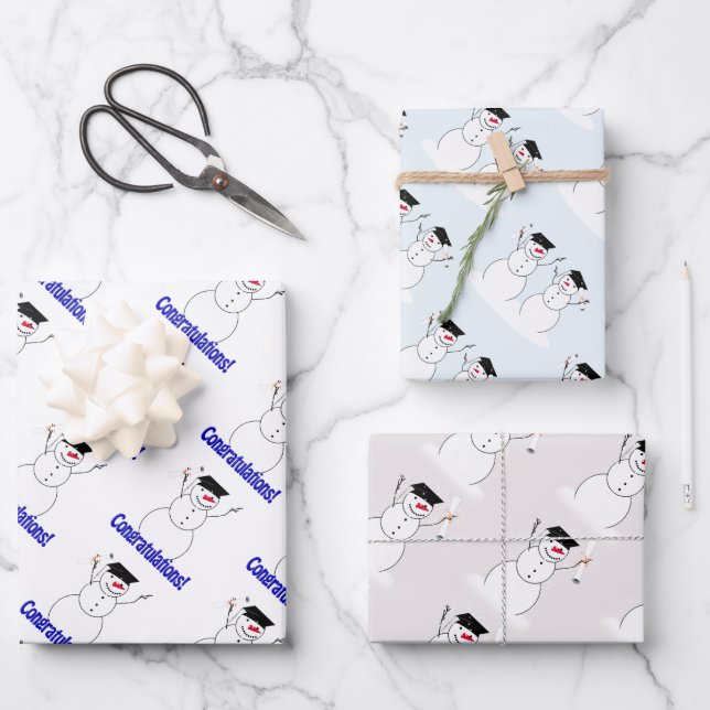 Snowman Graduation  Wrapping Paper Sheet (Front)
