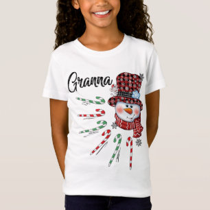 Snowman Granna Candy Cane Red Plaid Christmas T-Shirt