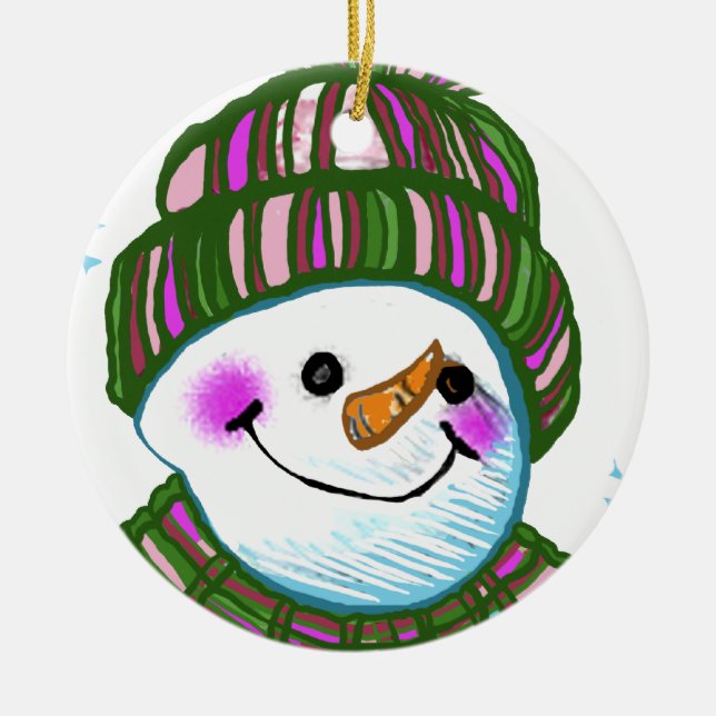 Snowman Granny Ceramic Tree Decoration (Front)