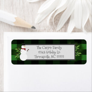 Snowman Green Buffalo Plaid Address Labels