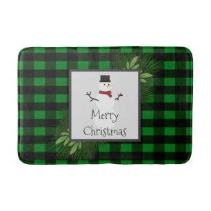 Snowman Green Buffalo Plaid Bath Mat