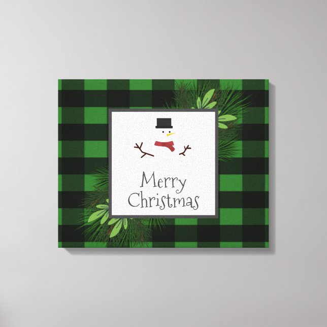 Snowman Green Buffalo Plaid Canvas Print (Front)