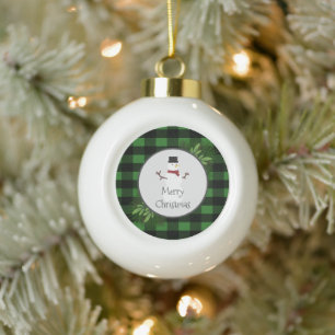 Snowman Green Buffalo Plaid Framed Ornament