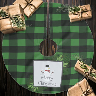 Snowman Green Buffalo Plaid   Green and Black Brushed Polyester Tree Skirt