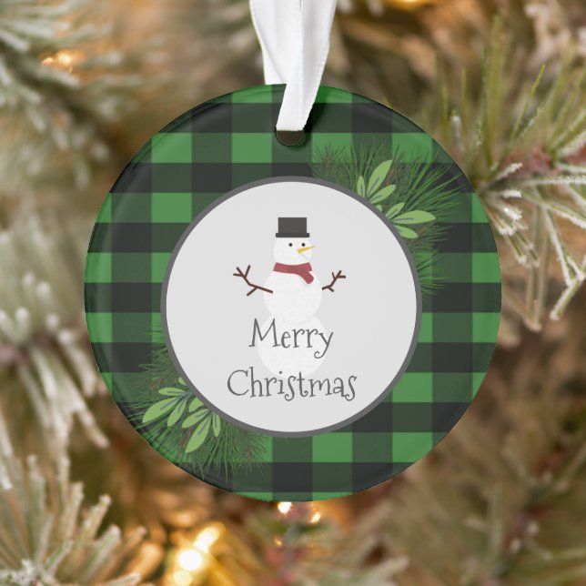Snowman Green Buffalo Plaid Ornament (Tree)