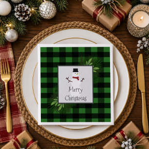 Snowman Green Buffalo Plaid Paper Napkin