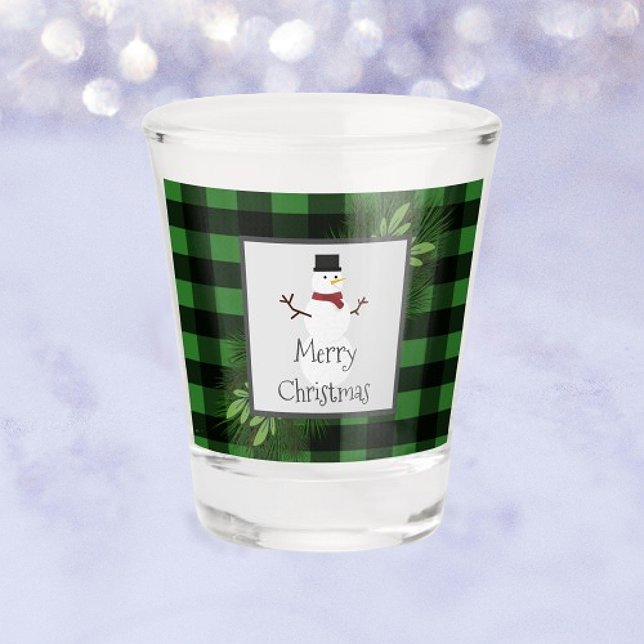 Snowman Green Buffalo Plaid Shot glass (Green Snowman Buffalo Plaid Shot Glass)