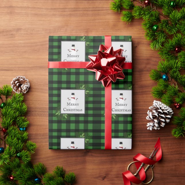 Snowman Green Buffalo Plaid Wrapping Paper (Holiday Gift)