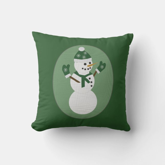 Snowman Green Christmas Cushion (Front)