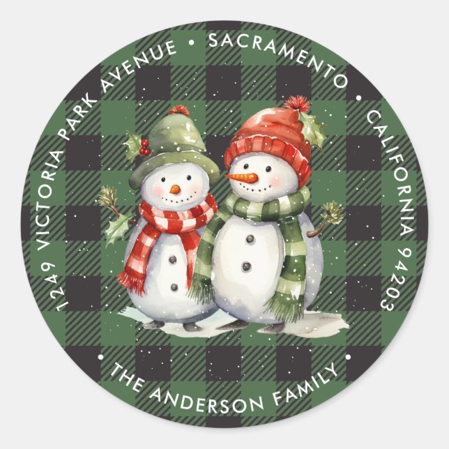 Snowman Green Christmas Return Address Labels (Front)